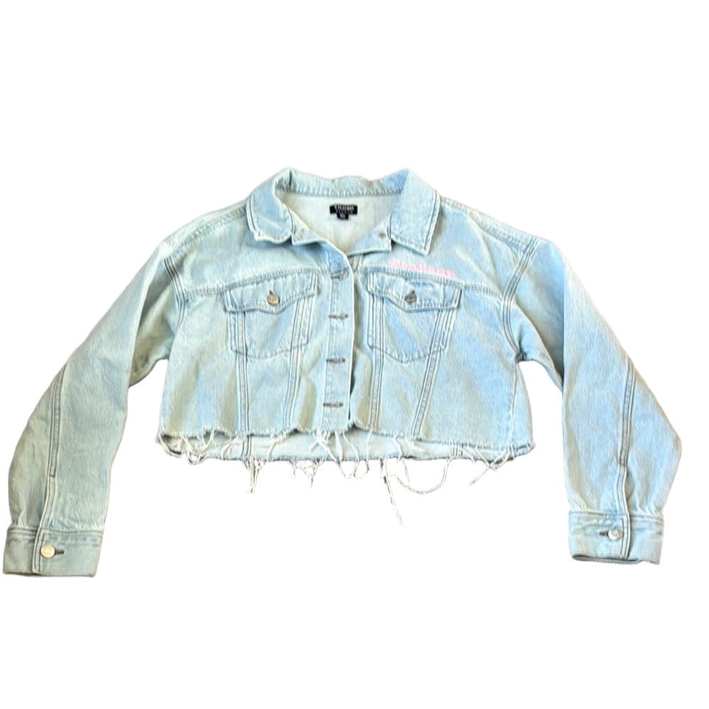 PLAYBOY x PacSun Light Wash Cropped Denim Jacket Frayed Hem SIZE M/L